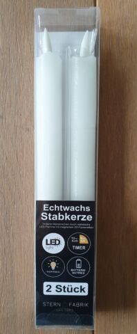 2er Set LED Stabkerze Batterie Timer Echtwachs 25cm weiß warmweiß