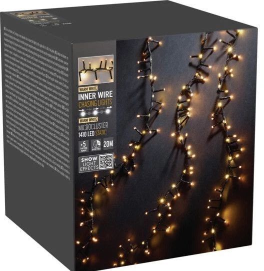 LED Clusterlichterkette 1410er Timer innen außen warmweiß mit Wasserfall Effekt 20m