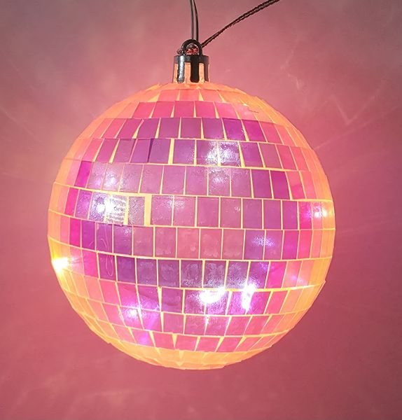 LED Kugel Lichterkette Batterie Discokugel 6 Stunden Timer 8cm pink irisierend