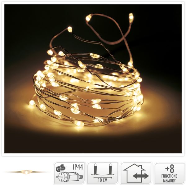 LED Draht Lichterkette warmweiß 80er Tropfen Strombetrieb Timer innen und außen