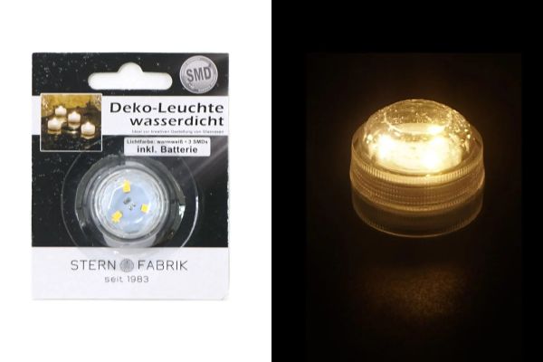 Unterwasser LED Teelicht mit 3 SMD warmweiß inkl. Batterie CR2032