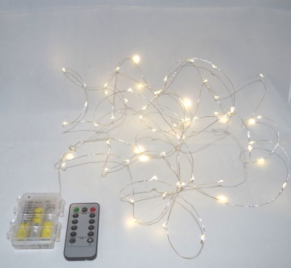 60er LED Draht-Lichterkette Timer + Fernbedienung für außen und innen batteriebetrieben