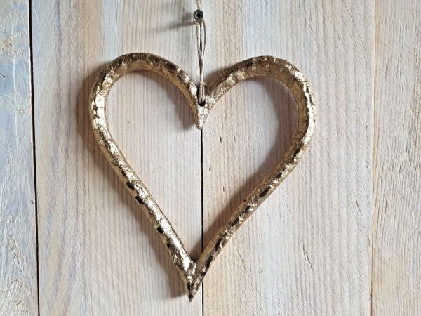 1 Deko Herz 14,5cm gold Metall zum Aufhängen