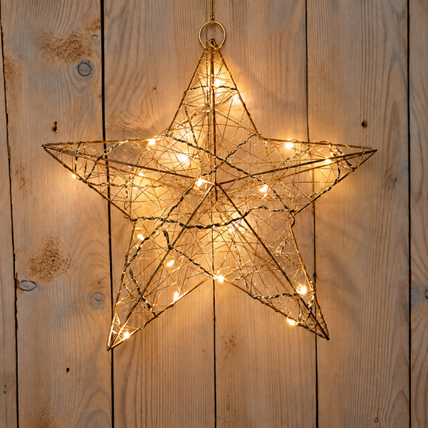 LED Stern Leuchtstern gold Timer Batterie innen 30cm 20 Lichter warmweiß