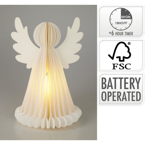 LED Engel beleuchtet mit Timer warmweiß aus Papier weiß 28cm hoch