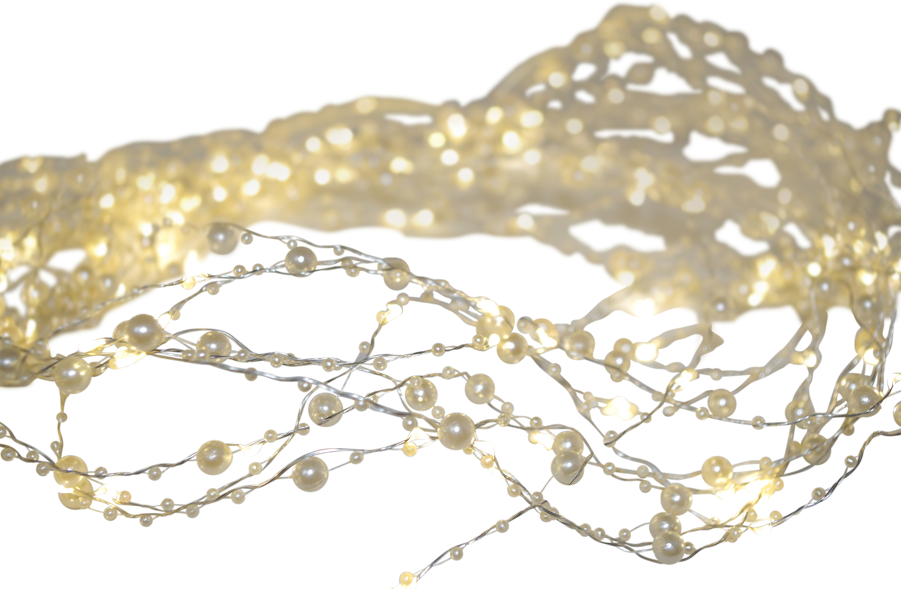 LED Wasserfall 200-er Silberdraht Lichterkette mit Perlen für innen und