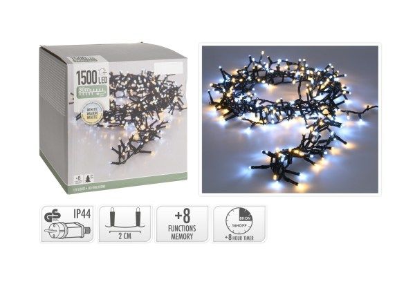 LED 1500er Clusterlichterkette warmweißes und kaltweißes Licht Timer 8 Funktionen für Außen