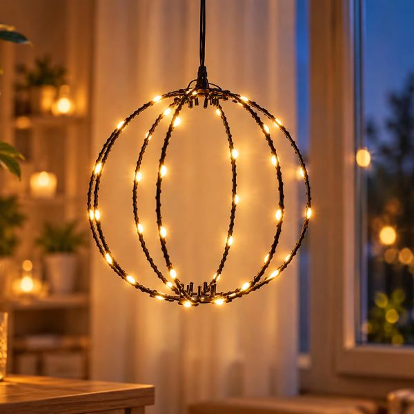 1 x LED Kugel 20cm 50 LEDS Leuchtball extra warmweiß gold leuchtend Batterie Timer
