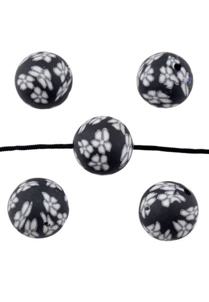 20 Fimo Perlen 12mm Kunststoff schwarz weiß Muster 19518