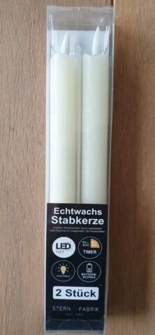 2er Set LED Stabkerze Batterie Timer Echtwachs 25cm creme warmweiß
