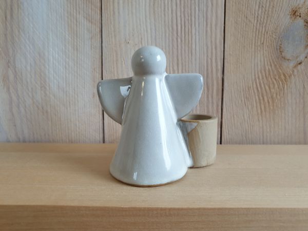 Engel Kerzenhalter glasiert weiß grau 7,5cm x 7,5cm Keramik für Kerze 2cm