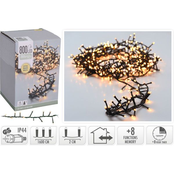 LED Clusterlichterkette 800er Lichterkette extra warmweiß mit Timer strombetrieben innen außen