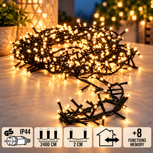 LED Clusterlichterkette 1200er Lichterkette warmweiß mit Timer strombetrieben innen außen