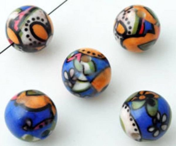 1 Kunststoffperle 14mm Muster blau orange weiss 11198