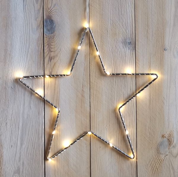 LED Stern beleuchtet mit 20er Stablichterkette umwickelt 30cm schwarz