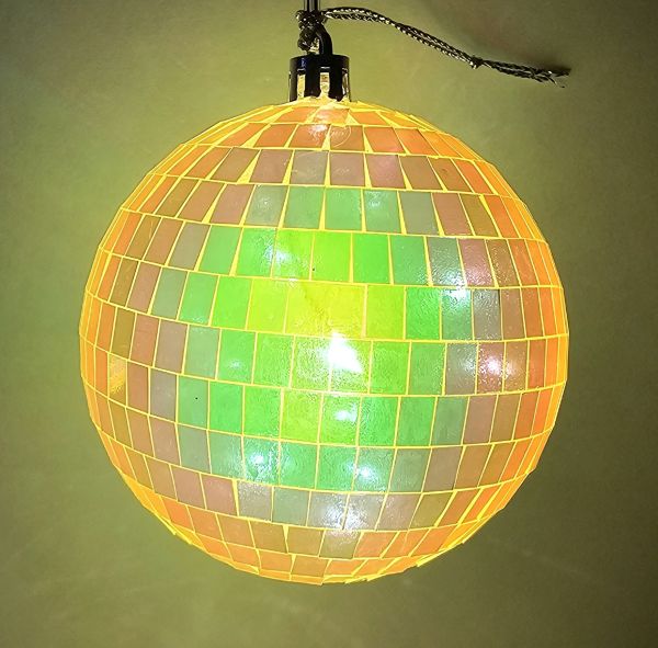 LED Kugel Lichterkette Batterie Discokugel 6 Stunden Timer 8cm gelb irisierend