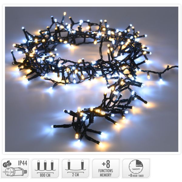 400er LED Clusterlichterkette warmweißes und kaltweißes Licht Timer 8 Funktionen für Außen