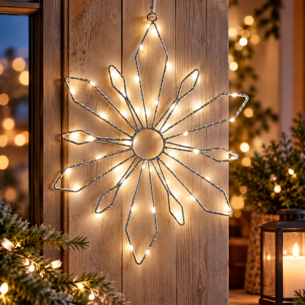 LED Lichterkette Schneeflocke Batterie Timer außen 36x30
