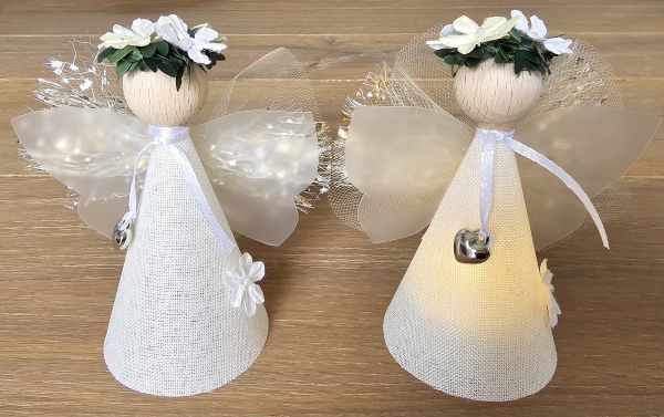 2er Set Glücksfee "Emma" creme klein stehend mit Teelicht Bastelpackung 11cm