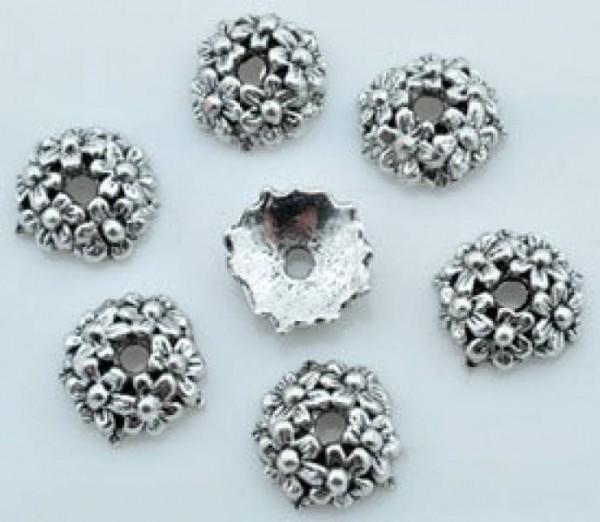 10 Metall Kappen Blumenkranz 11mm silber/platin 08992
