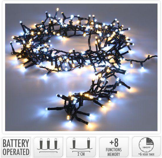 LED Lichterkette 200 Lämpchen + Timer + Batteriebetrieb warmweiß und kaltweiß grünes Kabel 4m