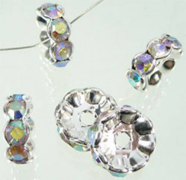 1 x Strass Rondell 8mm Kristall AB silber Metall 06293