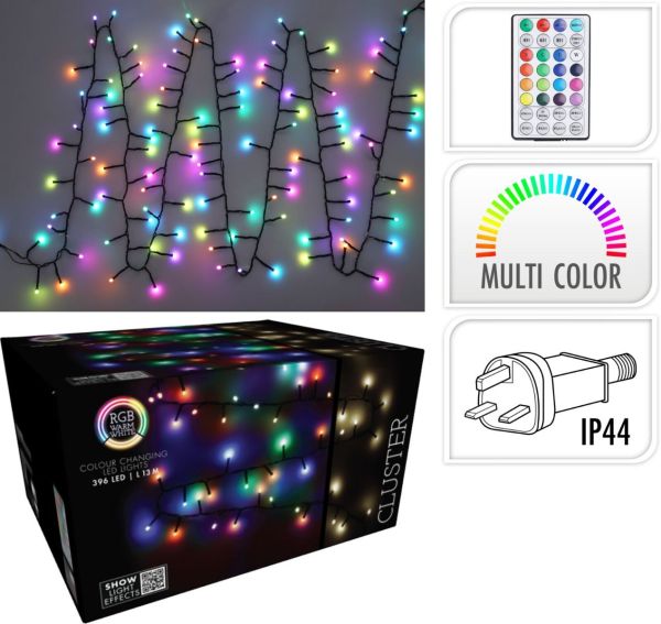 LED Lichterkette RGB 396er Strom Timer Fernbedienung außen Funktionen 13m Cluster