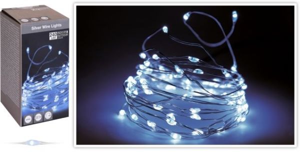 LED Draht Lichterkette kaltweiß 240er Tropfen Strombetrieb Timer innen und außen