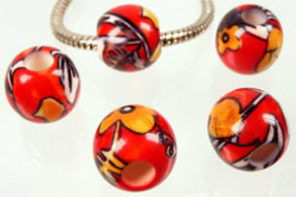 1 Bead aus Kunststoff 14mm orange rot gemustert 3613