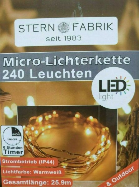 LED Draht Lichterkette warmweiß 240er Tropfen Strombetrieb Timer innen und außen