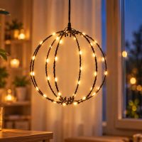 1 x LED Kugel 20cm 50 LEDS Leuchtball extra warmweiß gold leuchtend Batterie Timer