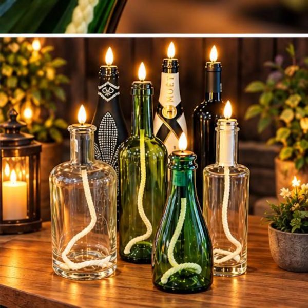 LED Flaschenlicht schwarz Batterie Timer warmweiß 3D Flamme mit Docht Korken