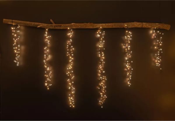 LED Cascade Cluster Lichterkette extra warmweiß/warmweiß Flash 4,32 m lang mit 6 Büscheln Timer Dim