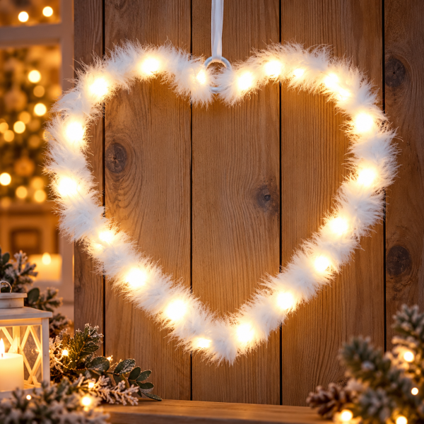 LED Lichterkette Batterie Feder warmweiß Timer Herz