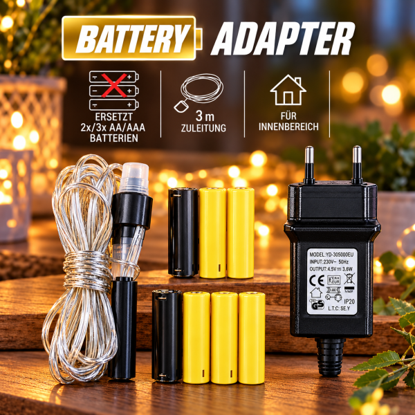 Umrüstsatz für AA u. AAA Batterien auf Netzteil Stecker Strom Adapter
