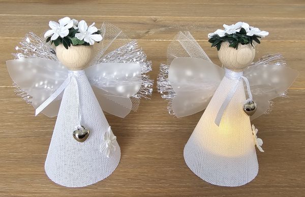 2er Set Glücksfee "Wilma" weiß klein stehend mit Teelicht Bastelpackung 11cm