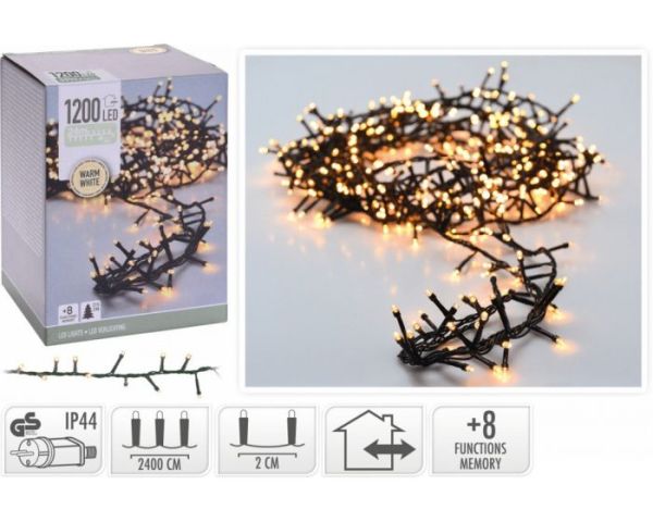 LED Clusterlichterkette 1200er Lichterkette warmweiß mit Timer strombetrieben innen außen