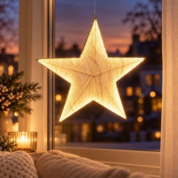 LED Stern 59cm 248 Lichter Timer Stoff gold Strombetrieben warmweiß