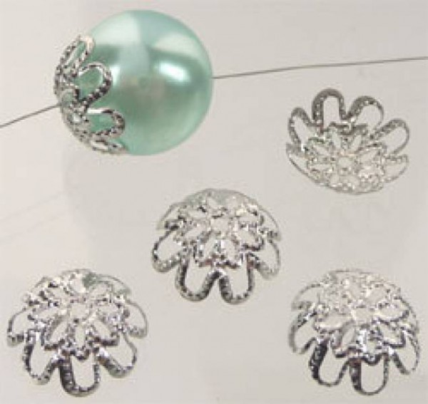 20 Kappen für Perlen filigran silber/platin 14mm 08611