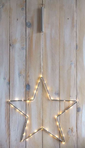 LED Stern beleuchtet mit 20er Stablichterkette umwickelt 30cm silber