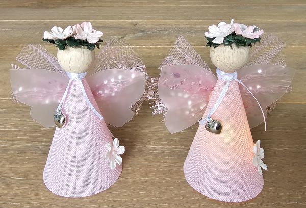 2er Set Glücksfee "Lotte" rosa klein stehend mit Teelicht Bastelpackung 11cm