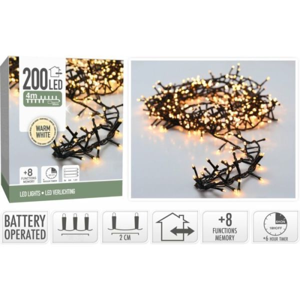 LED Lichterkette 200 Lämpchen + Timer + Batteriebetrieb warmweiß grünes Kabel 4m