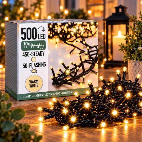 LED Lichterkette Cluster Büschel mit Timer + Flash warmweiß außen Strom 500er 10m