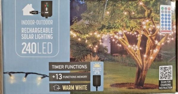 LED Solar Lichterkette 240er USB wiederaufladbar warmweiß Timer Fernbedienung