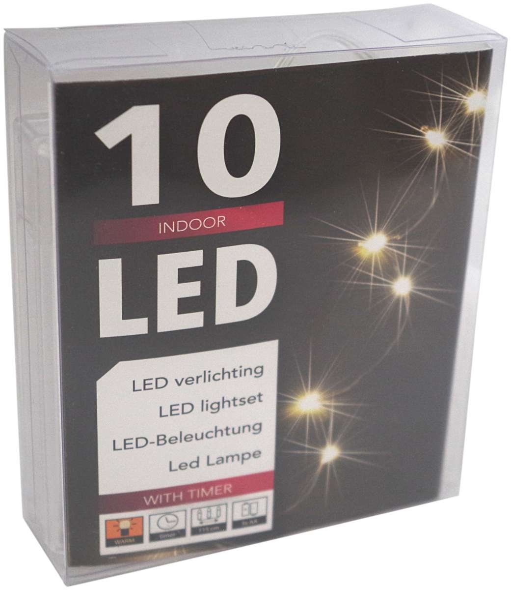 LED Lichterkette 10er Micro Silberdraht Timer batteriebetrieben