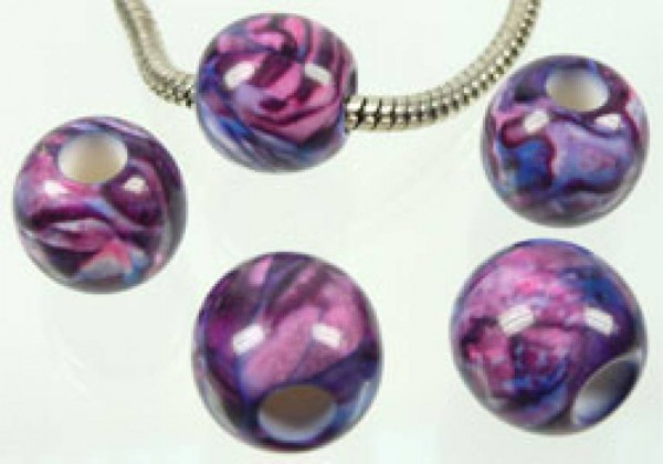 1 Bead Kunststoff 14mm violett gemustert 03614