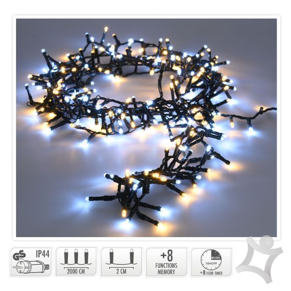 LED 1000er Clusterlichterkette warmweißes und kaltweißes Licht Timer 8 Funktionen für Außen