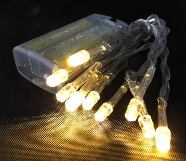 LED Lichterkette 10 Lämpchen warmweiß - Batteriebetrieb transparentes Kabel
