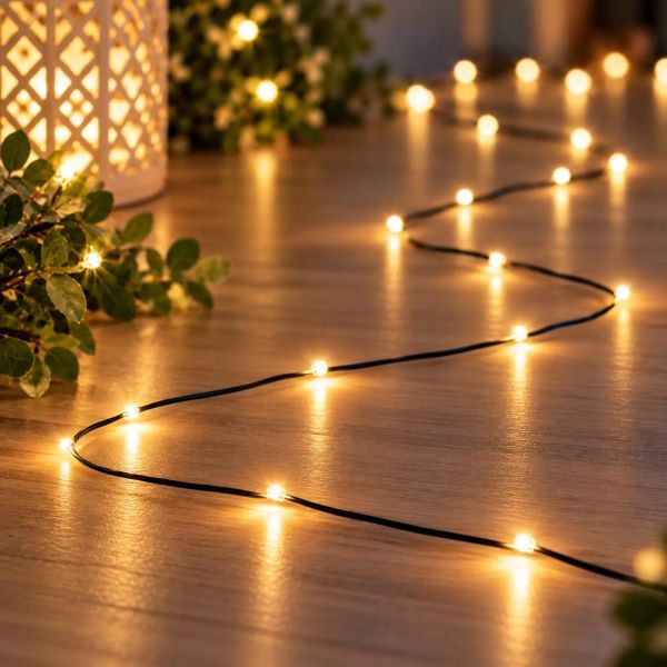 120er LED Drahtlichterkette extra warmweiß flexibel innen außen Strom