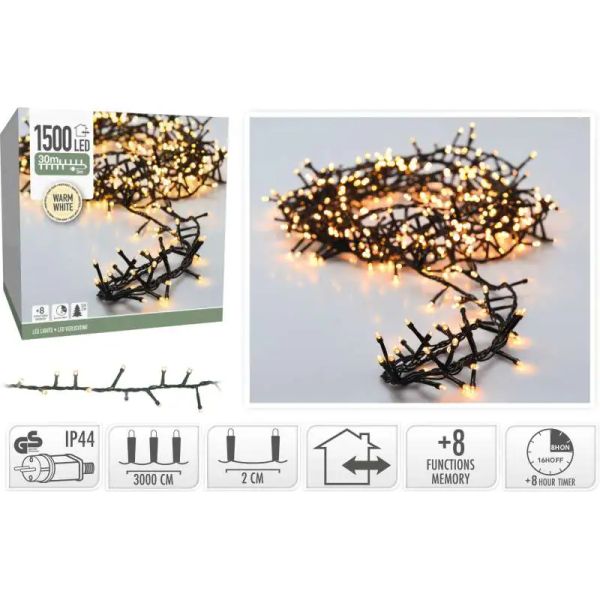 LED Clusterlichterkette 1500er Lichterkette warmweiß mit Timer strombetrieben innen außen